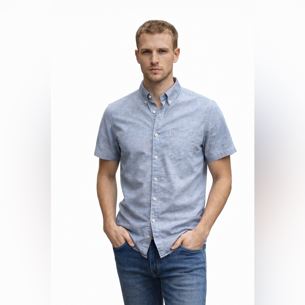 💙 H&M Gray Blue Casual Button Down Shirt